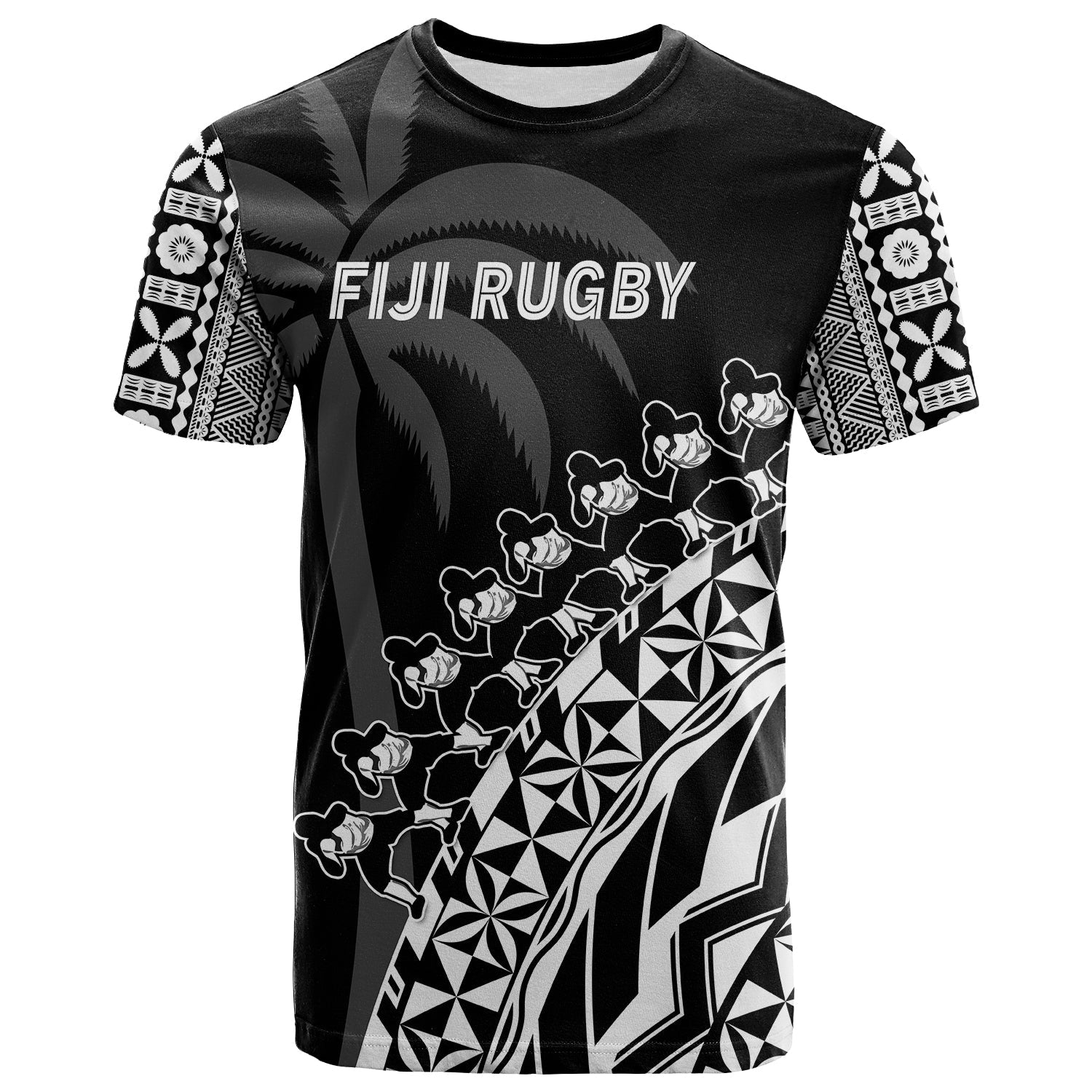 Fiji Rugby T Shirt Fijian Cibi Dance Tapa Pattern Black LT14 Adult Black - Polynesian Pride