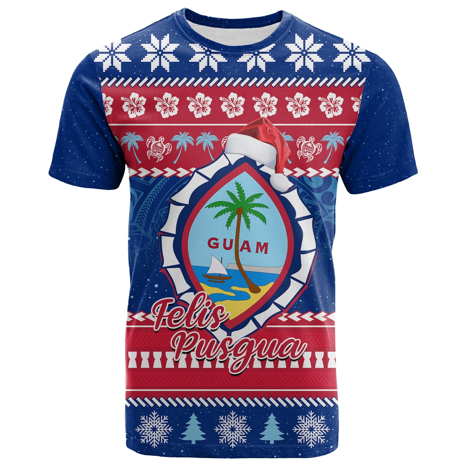 Custom Guam Christmas T Shirt Guaman Seal Polynesian Felis Pusgua LT14 Blue - Polynesian Pride