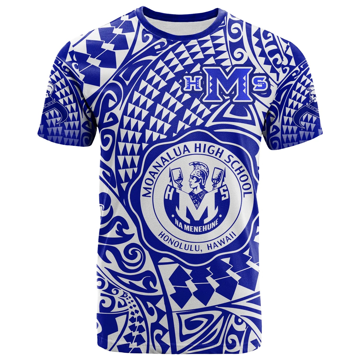 Hawaii T Shirt Moanalua High School Tribal Kakau LT14 Blue - Polynesian Pride