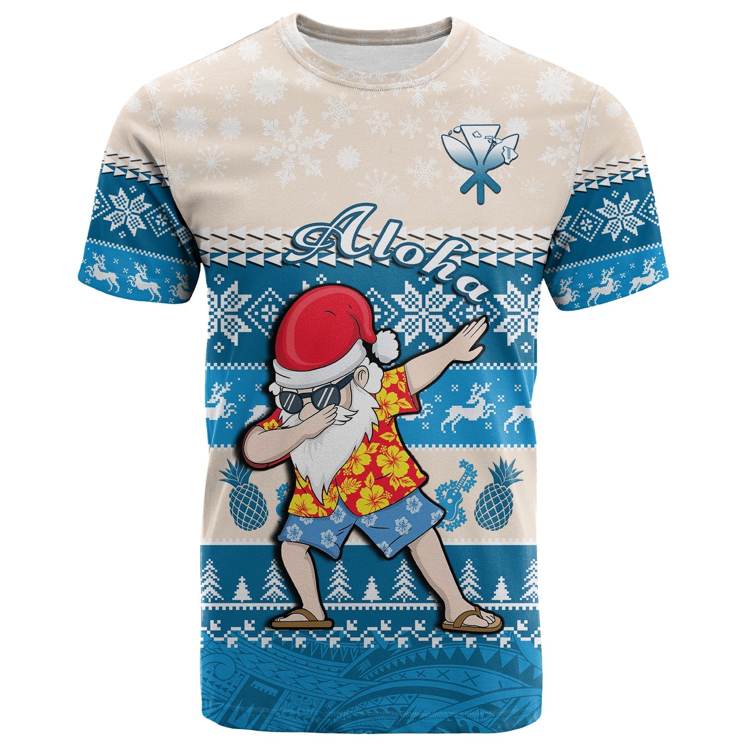 Hawaii Mele Kalikimaka T Shirt Dabbing Santa Blue Merry Christmas LT14 Blue - Polynesian Pride