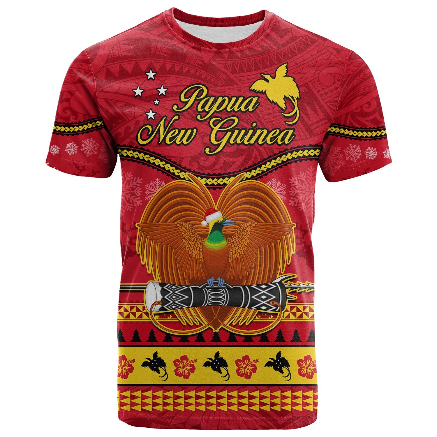 Papua New Guinea Christmas T Shirt Bird Of Paradise Bikpela Hamamas Blong Dispela Krismas LT14 Red - Polynesian Pride