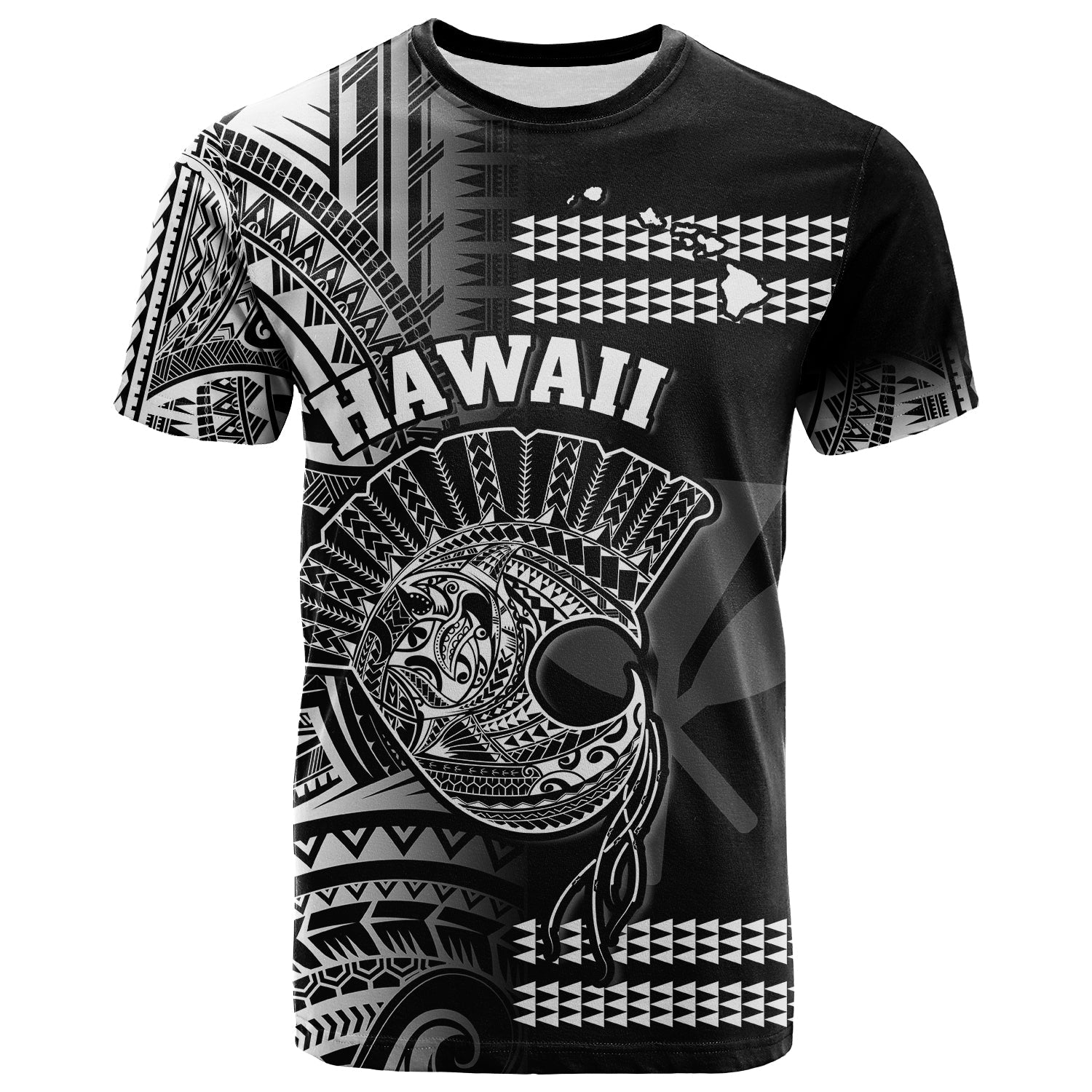 Custom Hawaii T Shirt Kakau Warrior Helmet Gradient White Polynesian LT14 White - Polynesian Pride