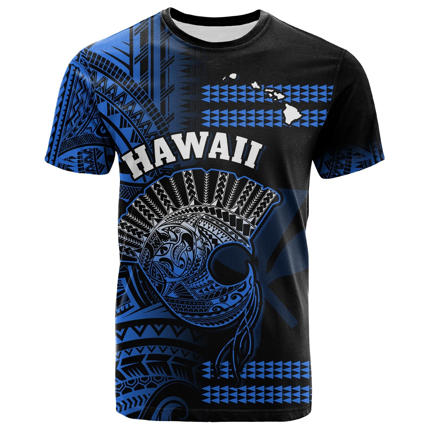 Custom Hawaii T Shirt Kakau Warrior Helmet Gradient Blue Polynesian LT14 Blue - Polynesian Pride