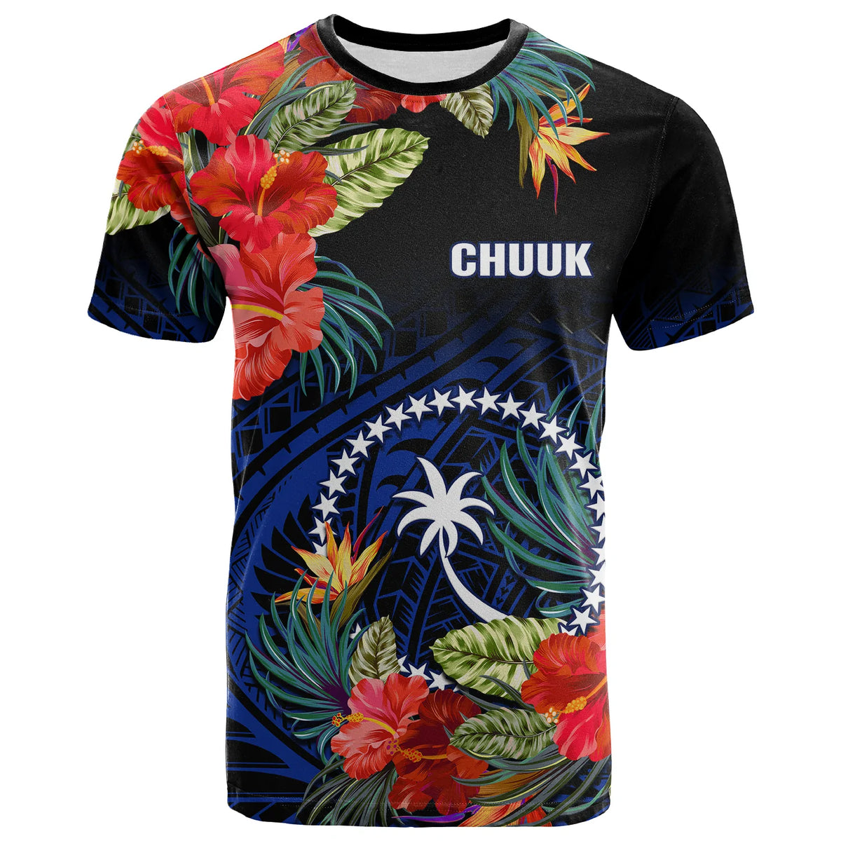 Custom Chuuk State T Shirt FSM Hibiscus Flowers Mix Polynesian LT14 Blue - Polynesian Pride