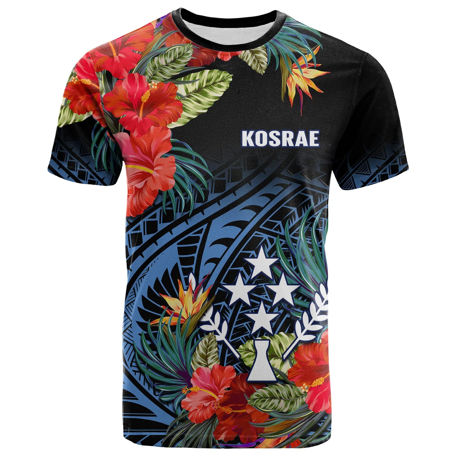 Kosrae State T Shirt FSM Hibiscus Flowers Mix Polynesian LT14 Blue - Polynesian Pride