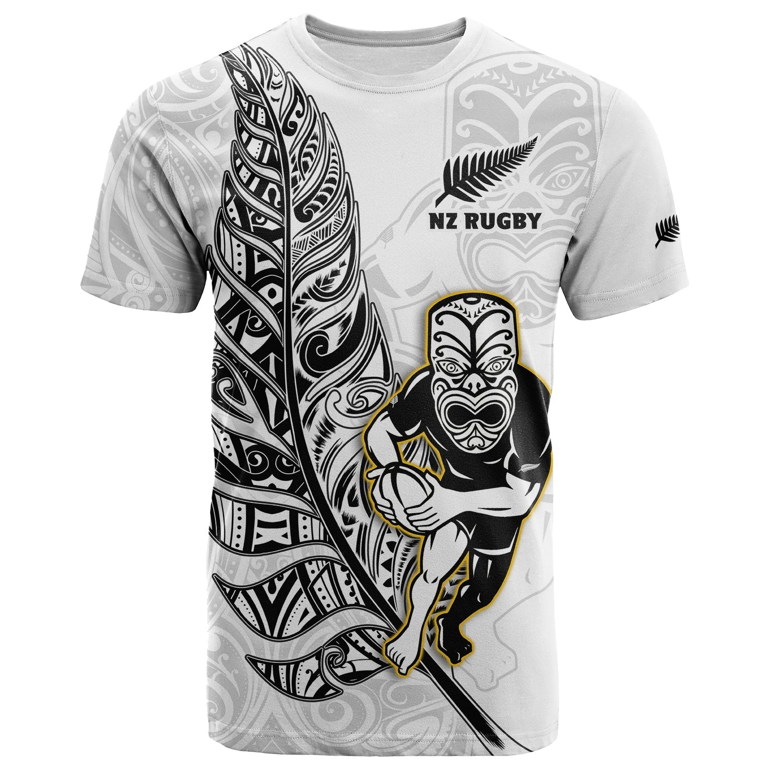 New Zealand Silver Fern Rugby T Shirt All Black Maori Version White LT14 White - Polynesian Pride