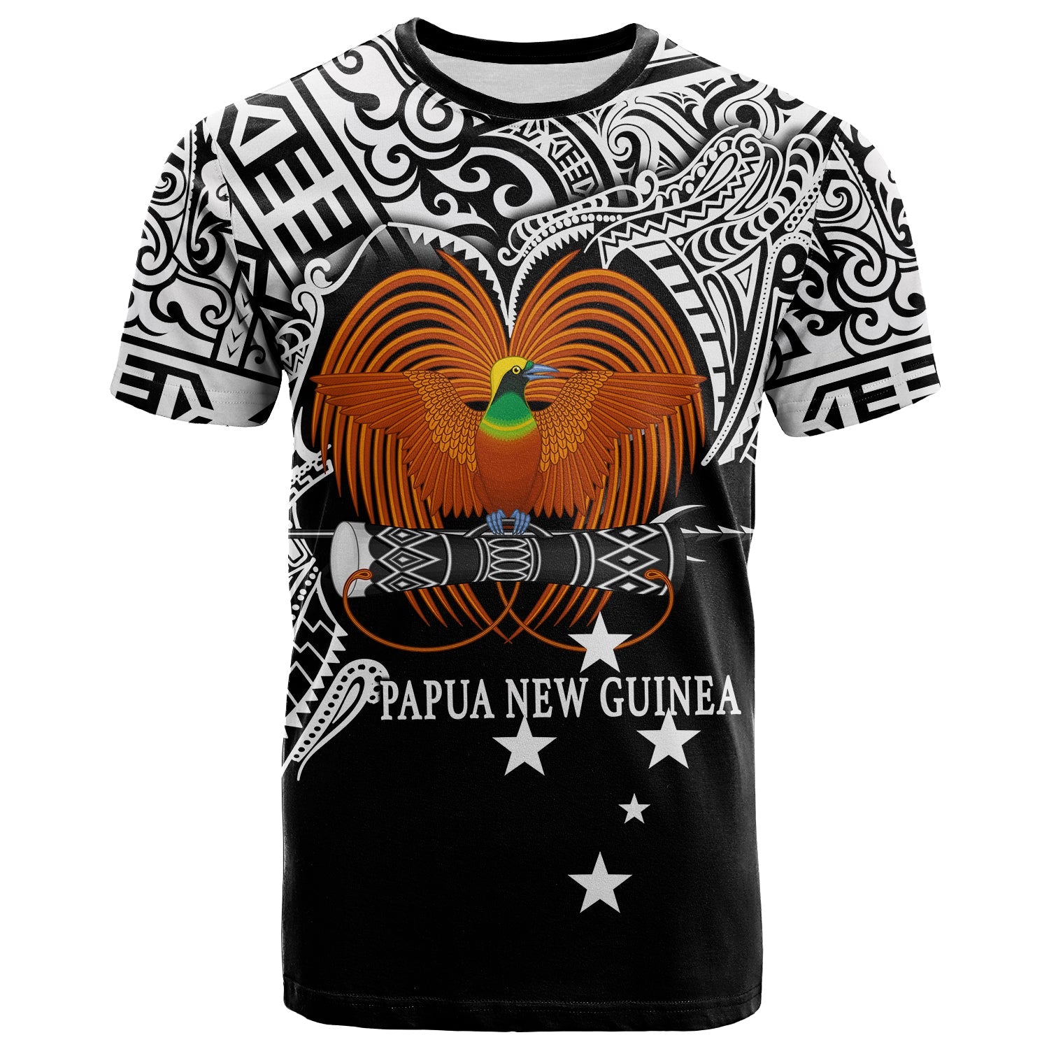 Custom Papua New Guinea T Shirt Bird of Paradise White Color LT6 Black - Polynesian Pride