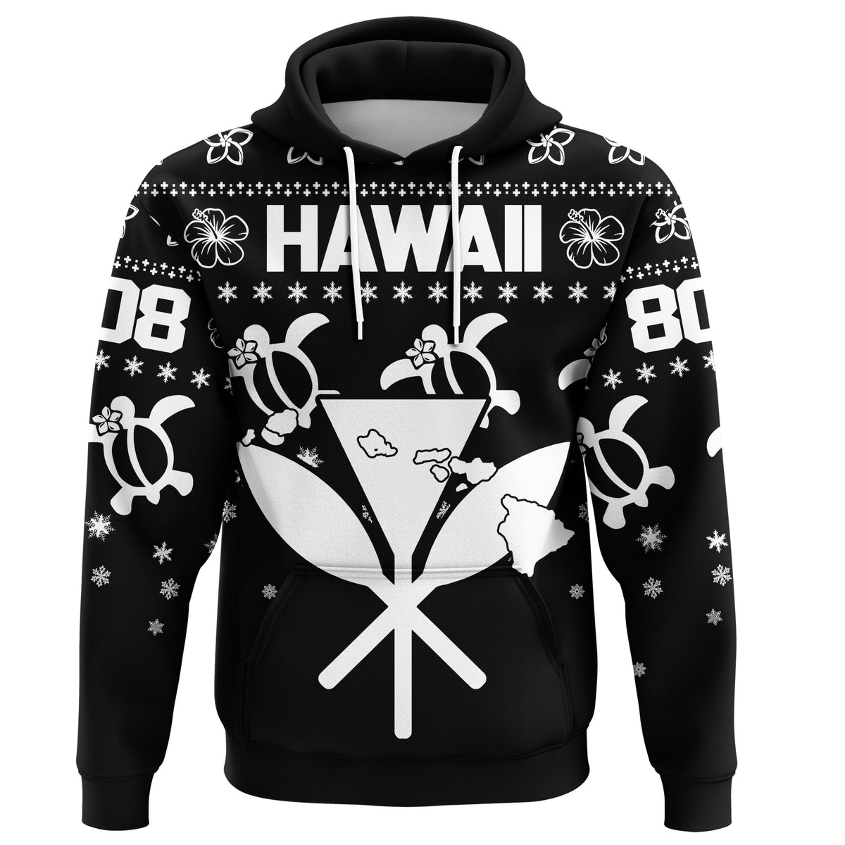 Kanaka Turtle Christmas Pattern Hoodie Helen Style White - Polynesian Pride