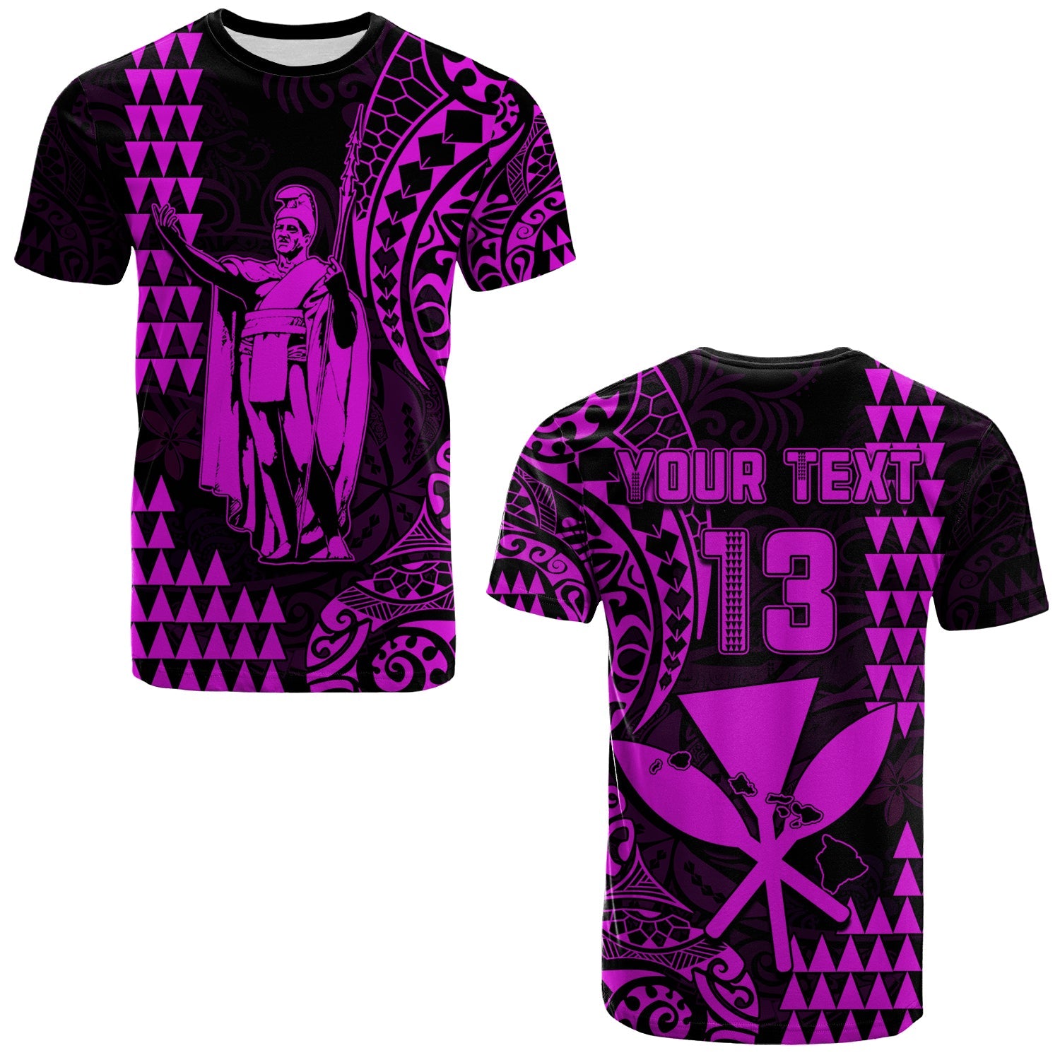 (Custom Text and Number) Hawaii Day Kakau T Shirt Proud To Be Hawaiian Purple King Kamehameha and Kanaka Maoli LT13 Purple - Polynesian Pride