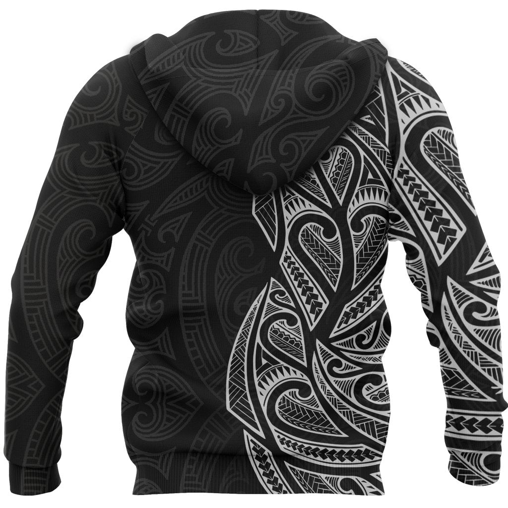 New Zealand Maori Hoodie, Ta Moko Tattoo Pullover Hoodie White - Polynesian Pride