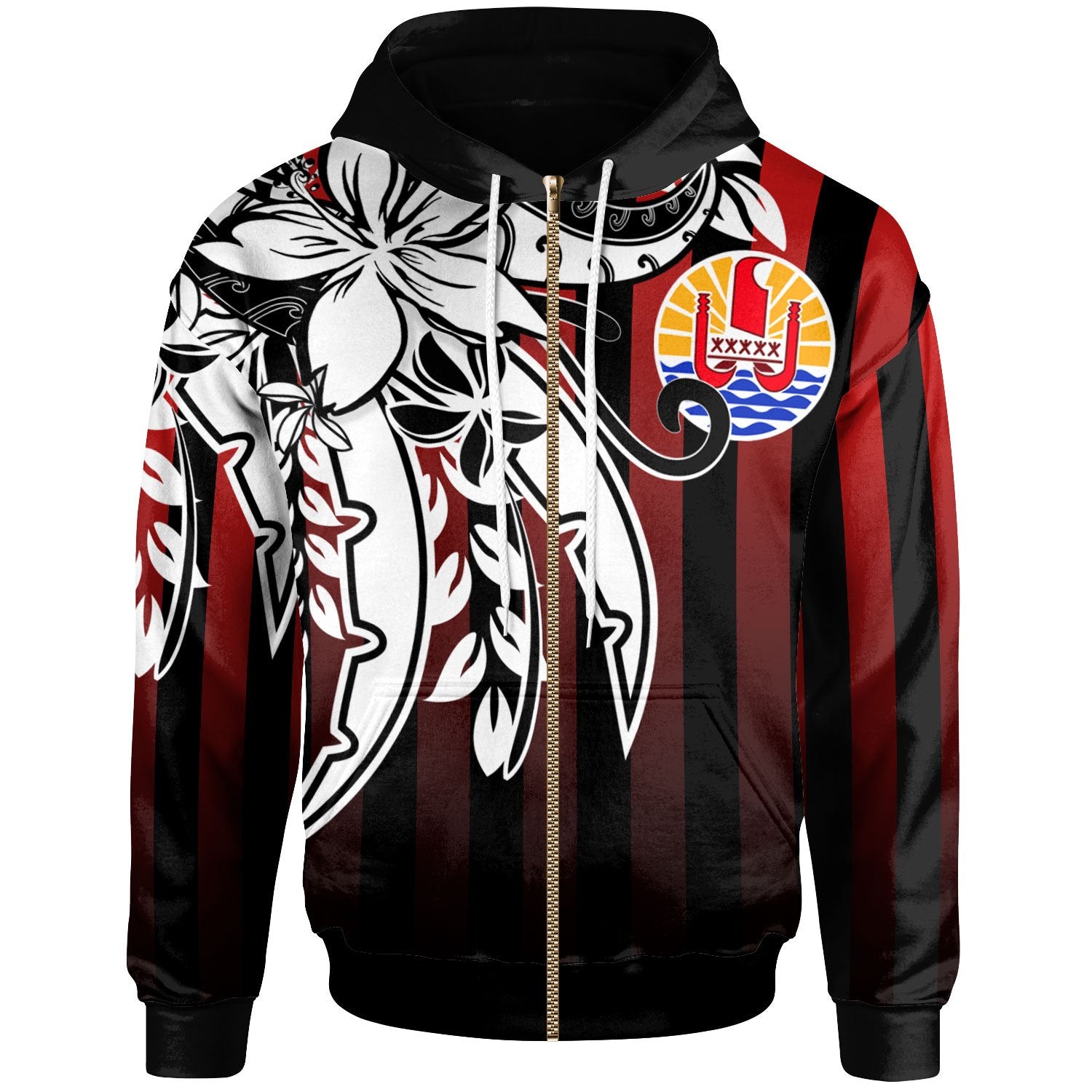 Tahiti Zip Hoodie Vertical Stripes Style Red - Polynesian Pride