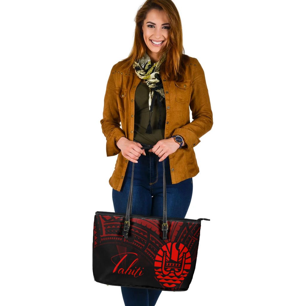 Tahiti Leather Tote - Red Color Cross Style - Polynesian Pride