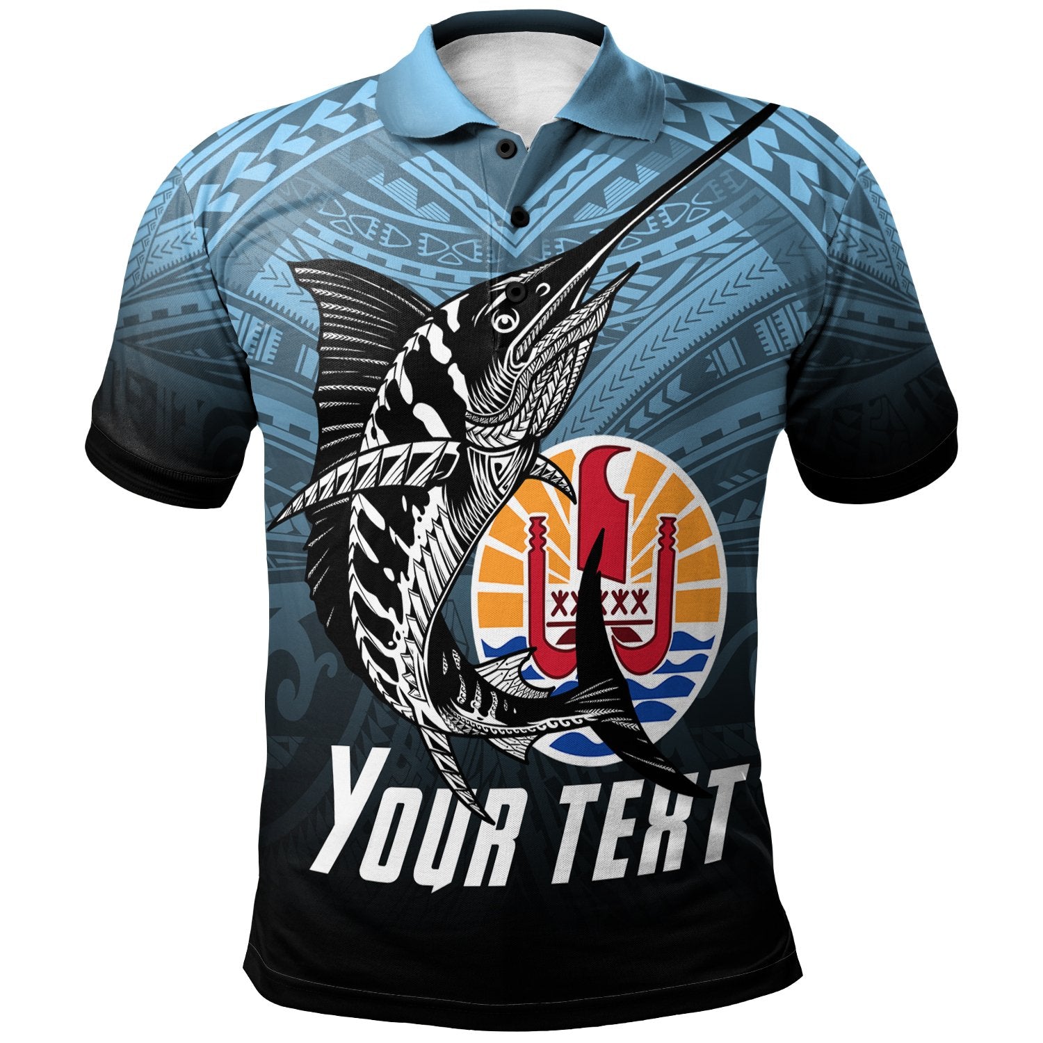 Tahiti Custom Polo Shirt Polynesian Marlin Fish Unisex Blue - Polynesian Pride