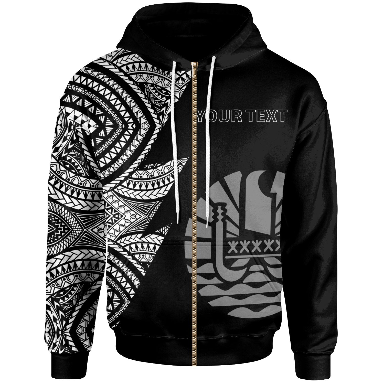 Tahiti Custom Personalized Zip up Hoodie Flash Style White Unisex White - Polynesian Pride