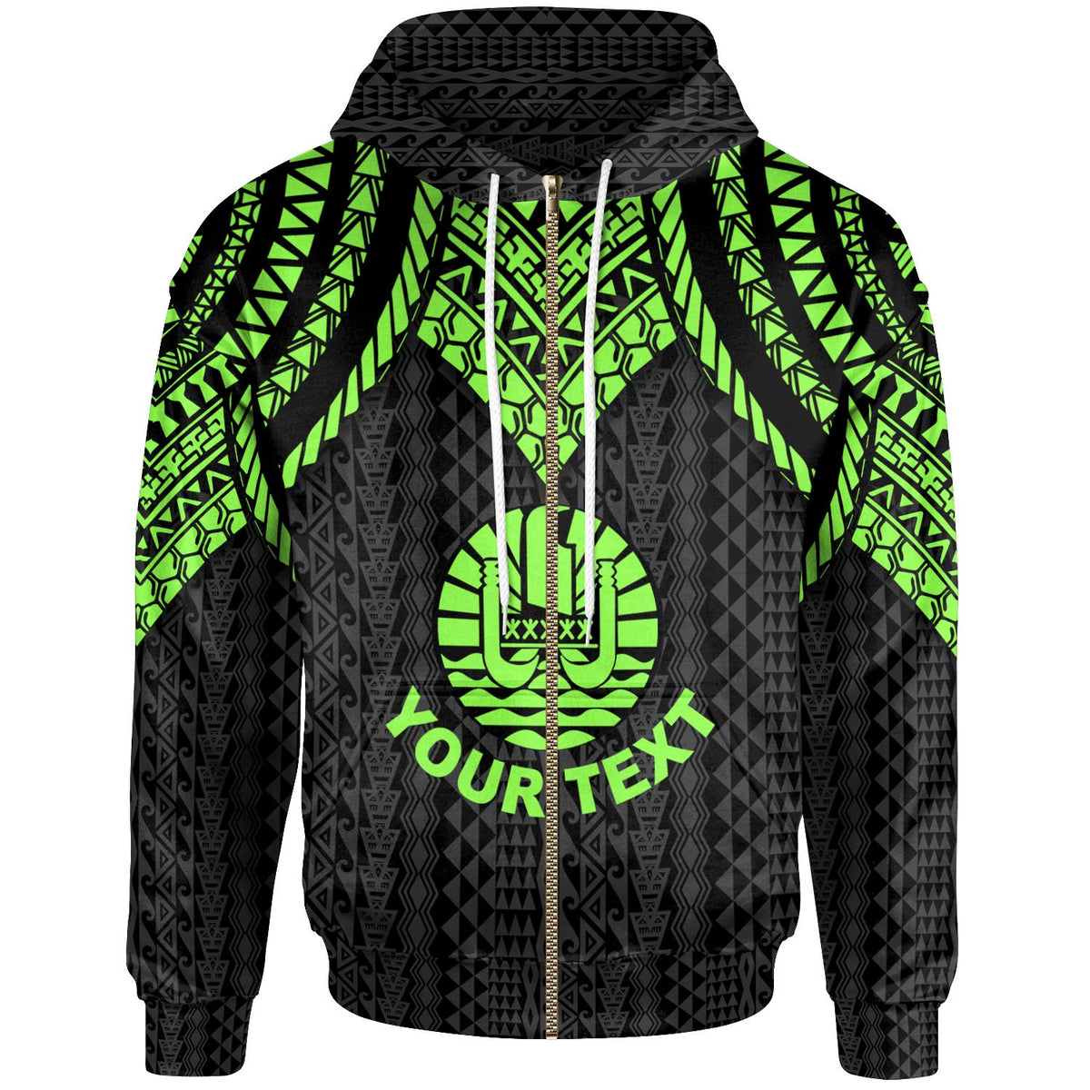 Tahiti Custom Zip up Hoodie Polynesian Armor Style Green Unisex Green - Polynesian Pride