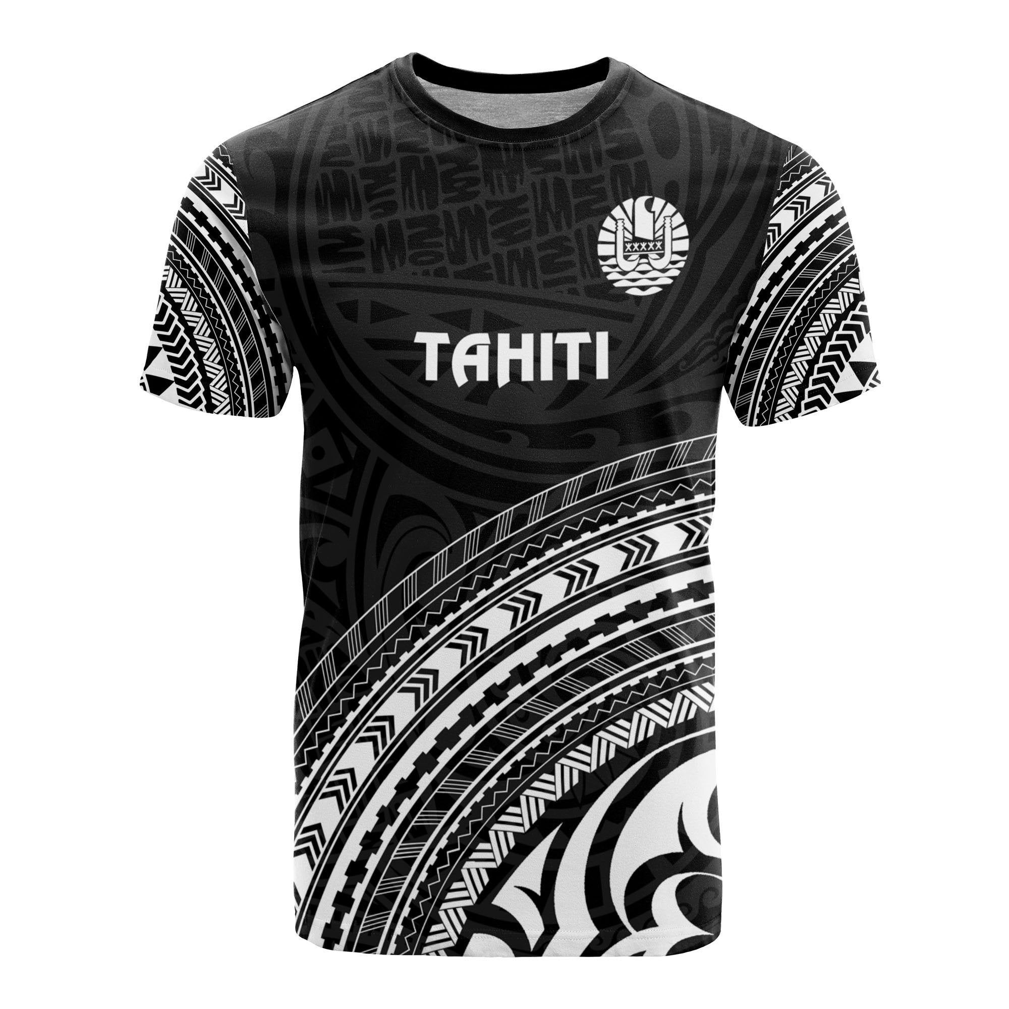 Tahiti All Over T Shirt Tahiti Flag Polynesian Tribal Black Version Unisex Black - Polynesian Pride