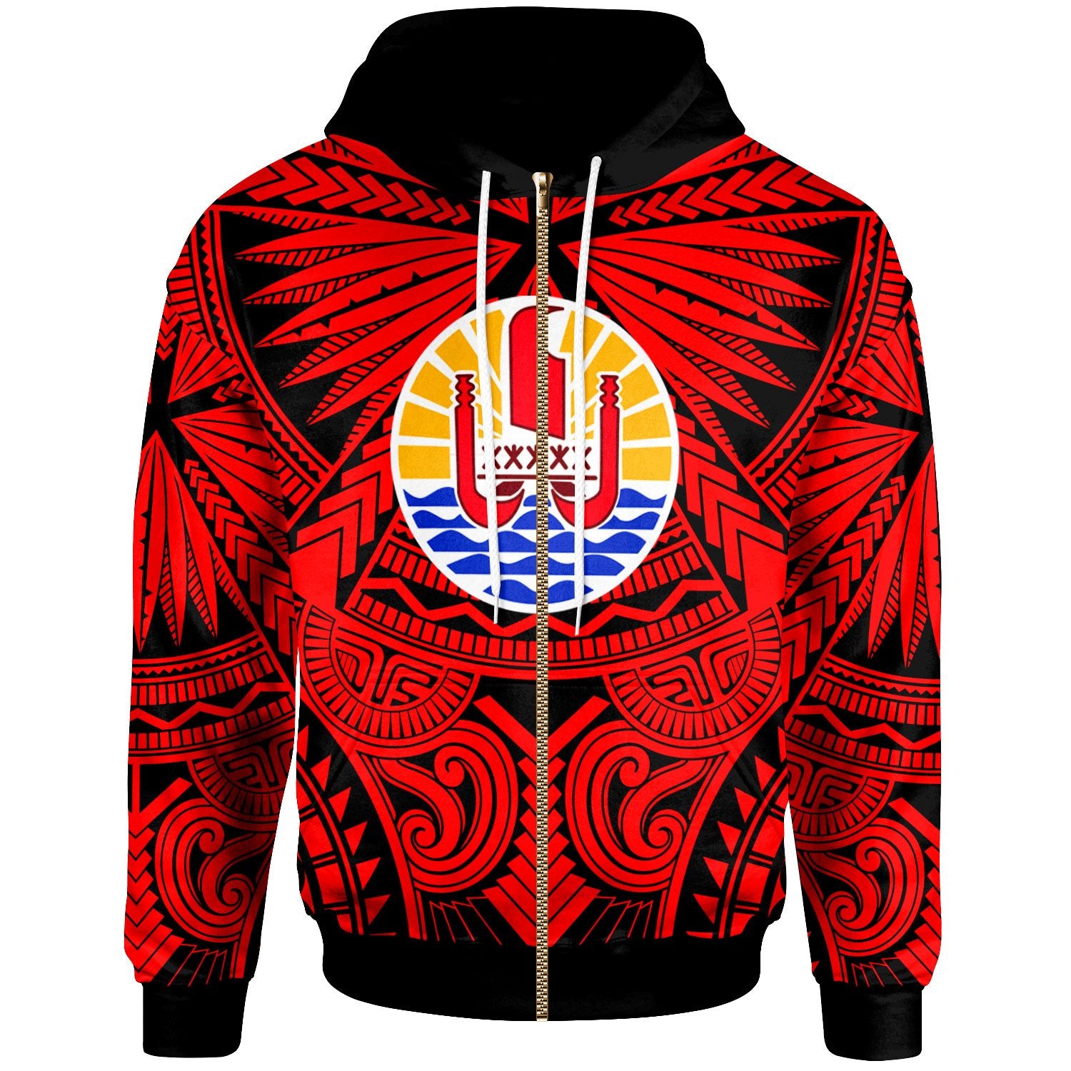 Tahiti Zip Hoodie Classic Vignette Style Unisex Red - Polynesian Pride