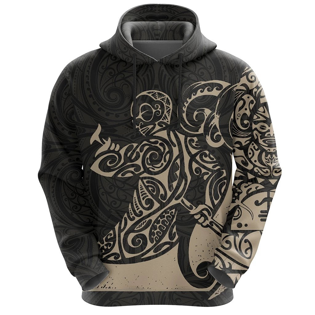 New Zealand Maori Tangaroa Tattoo Hoodie Tan Unisex Tan - Polynesian Pride