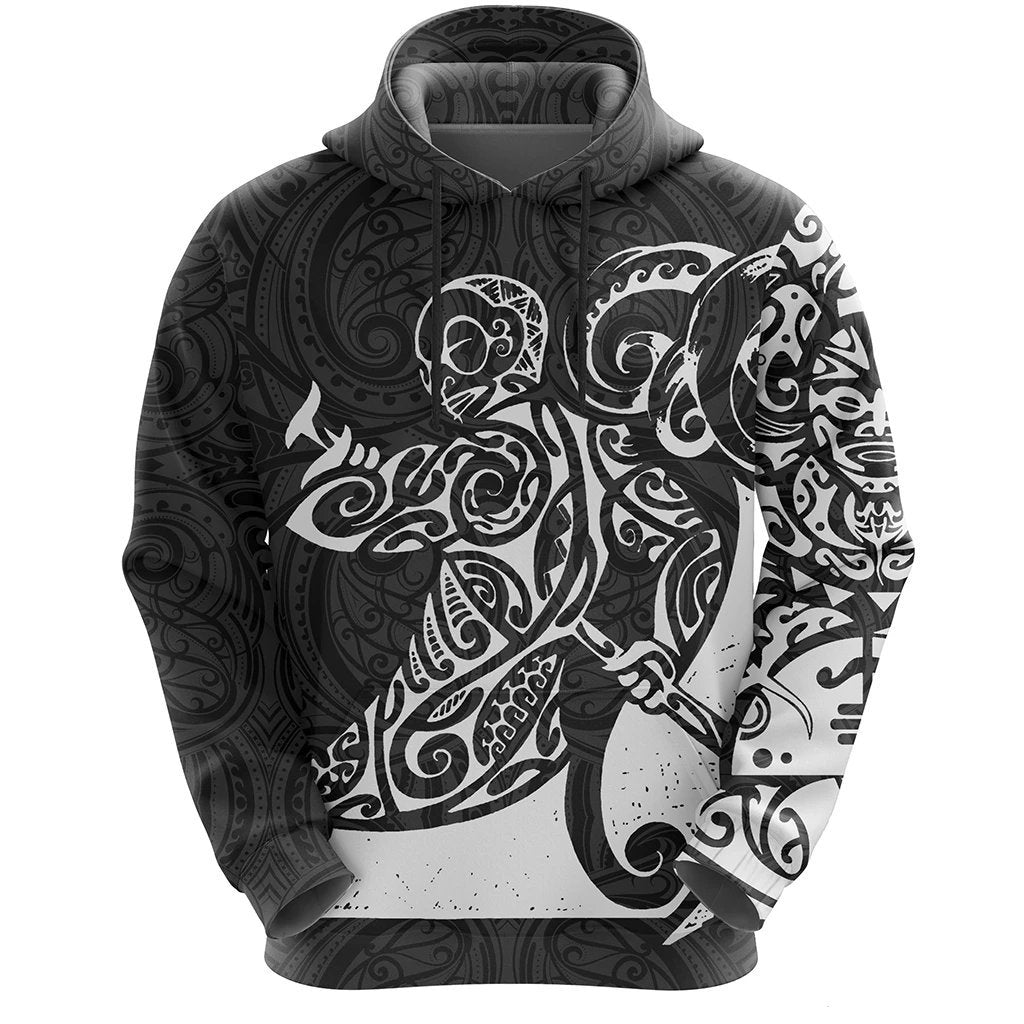 New Zealand Maori Tangaroa Tattoo Hoodie White Unisex White - Polynesian Pride