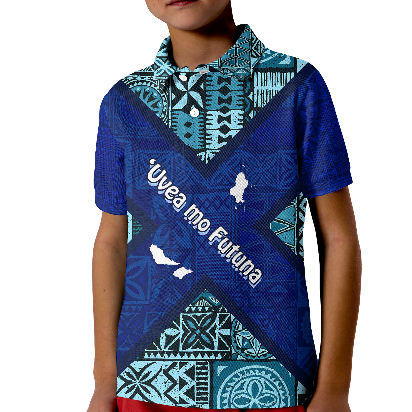 Uvea mo Futuna Dolphin Tapa Tribal Pattern Polo Shirt KID LT7 Kid Navy - Polynesian Pride