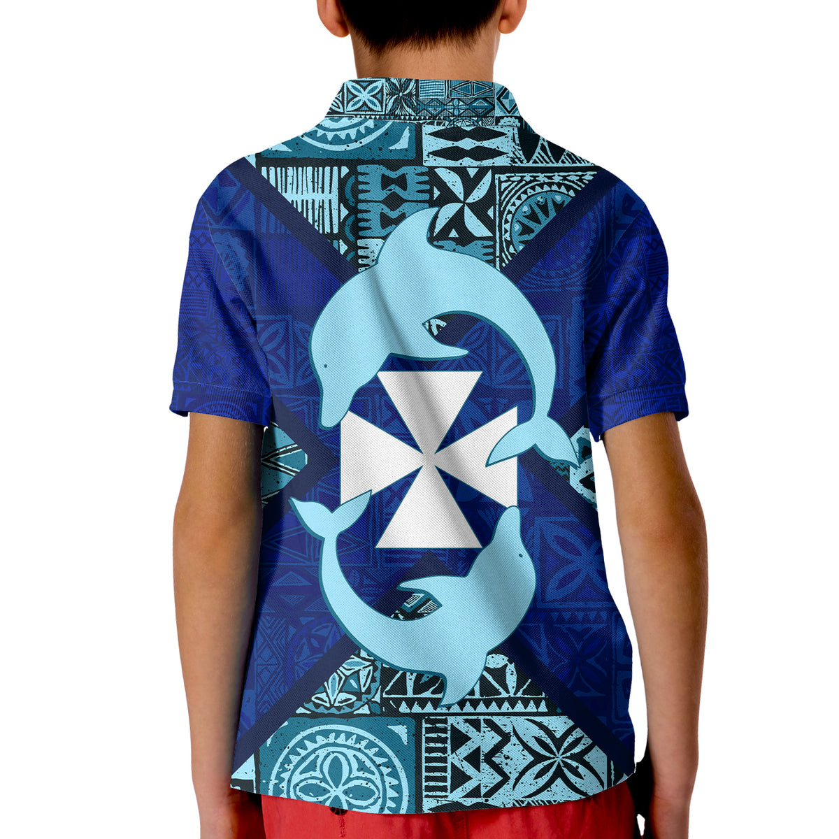Uvea mo Futuna Dolphin Tapa Tribal Pattern Polo Shirt KID LT7 - Polynesian Pride