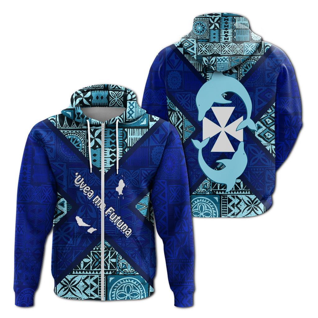 Uvea mo Futuna Dolphin Tapa Tribal Pattern Zip up Hoodie LT7 Zip Hoodie Navy - Polynesian Pride