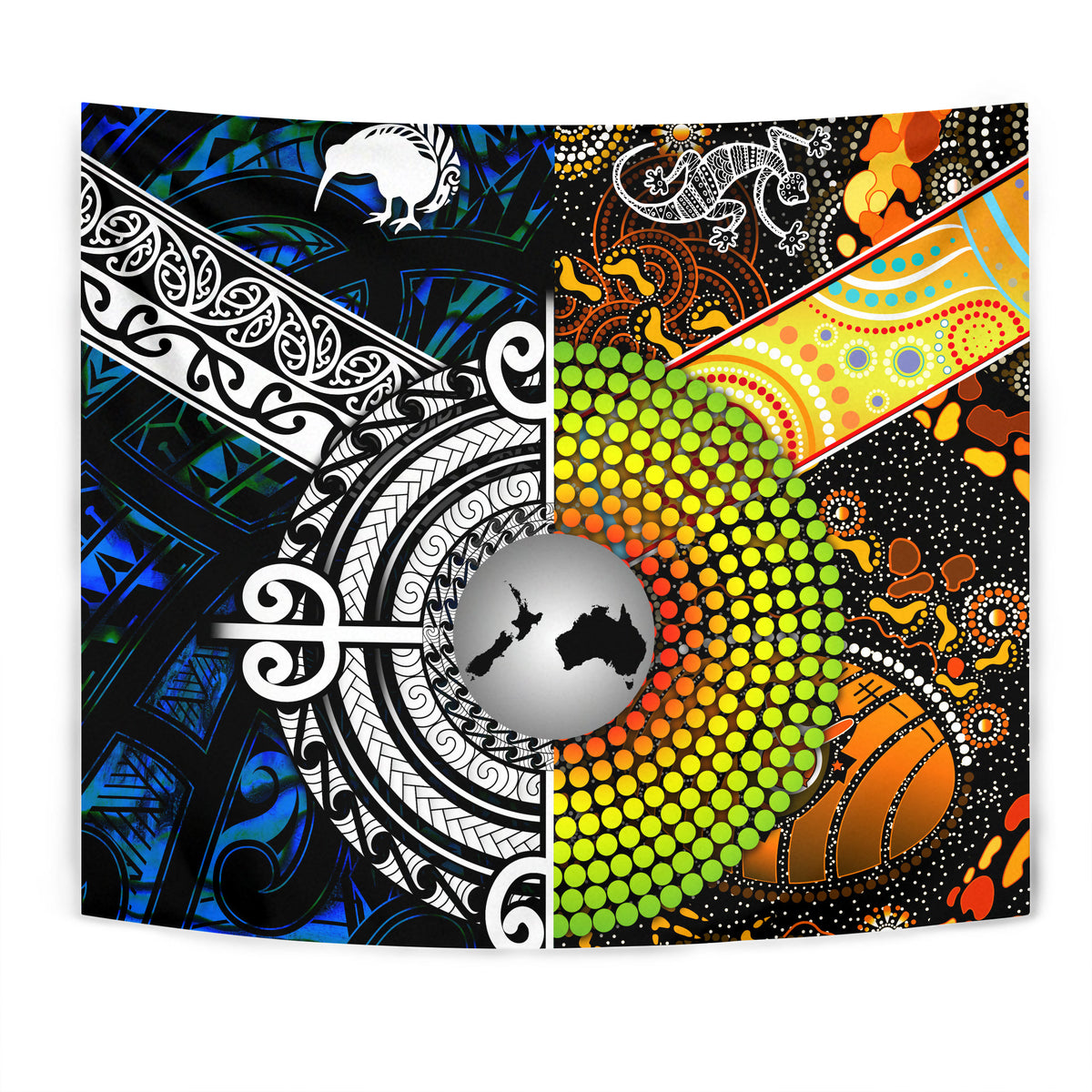 New Zealand Maori Aotearoa And Australia Aboriginal Tapestries Together - Blue LT8 - Polynesian Pride