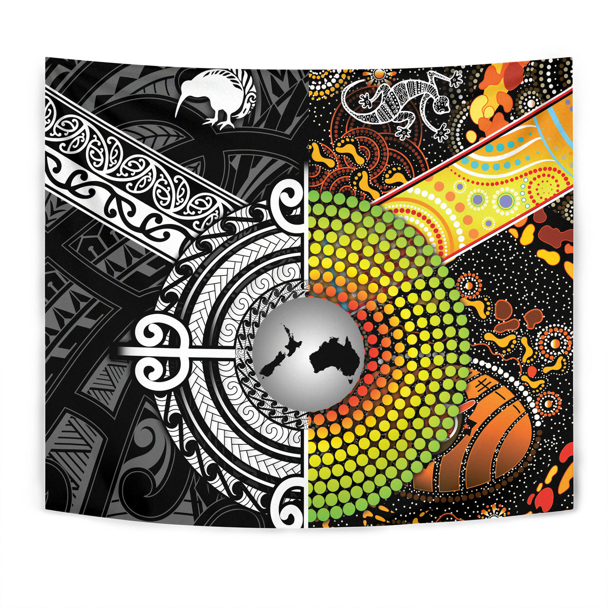 New Zealand Maori Aotearoa And Australia Aboriginal Tapestries Together - Black LT8 - Polynesian Pride