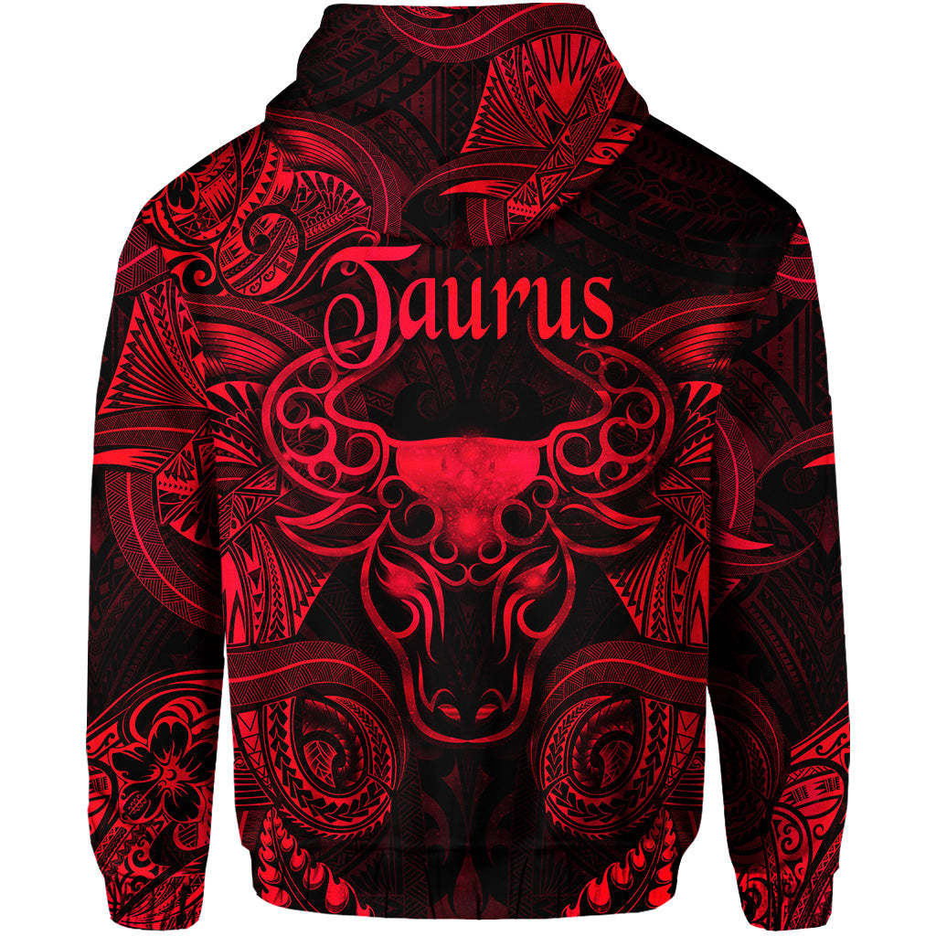 Taurus Zodiac Polynesian Zip Hoodie Unique Style Red LT8 - Polynesian Pride