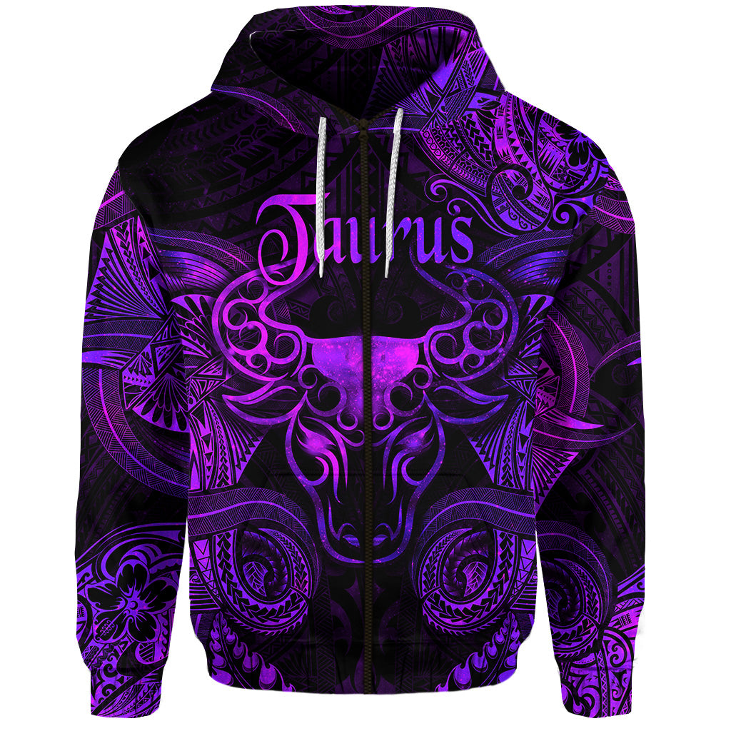 Taurus Zodiac Polynesian Zip Hoodie Unique Style Purple LT8 - Polynesian Pride