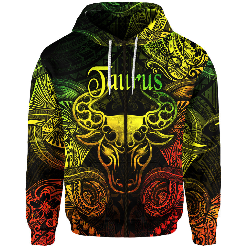 Taurus Zodiac Polynesian Zip Hoodie Unique Style Reggae LT8 - Polynesian Pride