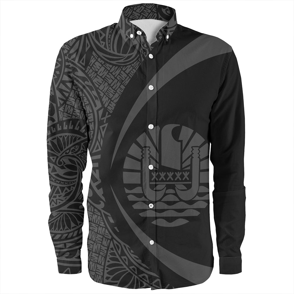 French Polynesia Long Sleeve Shirt Coat Of Arm Lauhala Gray Circle Unisex Gray - Polynesian Pride