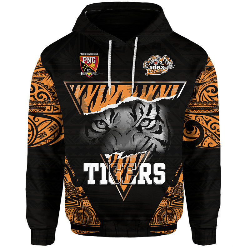 Papua New Guinea Lae Snax Tigers Hoodie Polynesian Tiger Face LT9 Black - Polynesian Pride