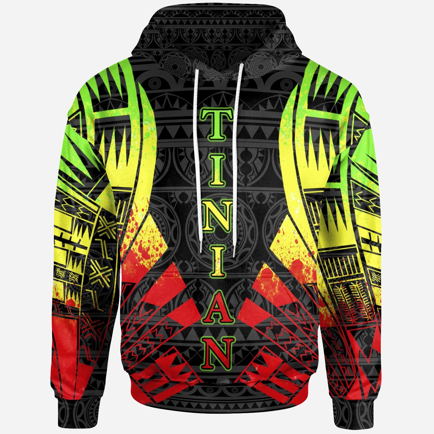 Saipan Island CNMI Hoodie Tinian Reggae Color Tattoo Style Unisex Black - Polynesian Pride