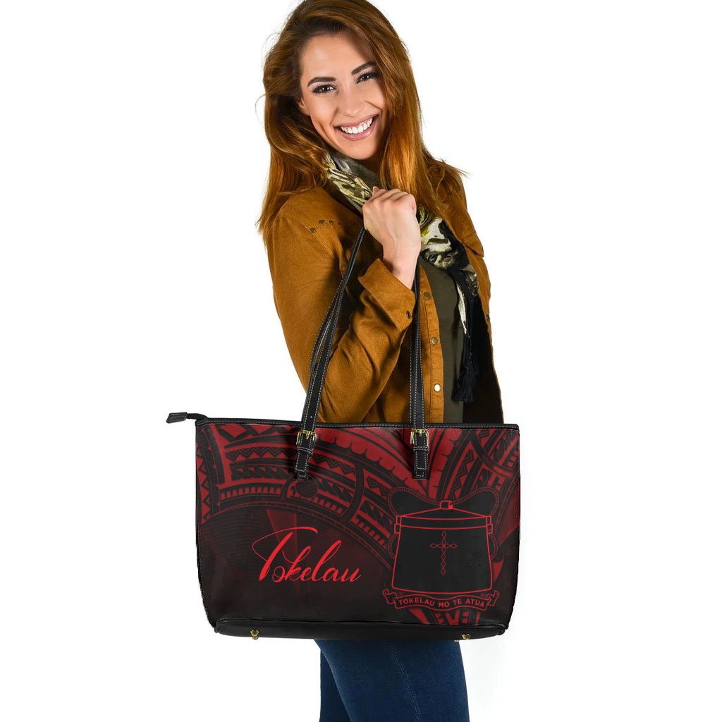 Tokelau Leather Tote - Red Color Cross Style Black - Polynesian Pride