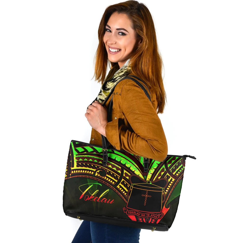 Tokelau Leather Tote - Reggae Color Cross Style Black - Polynesian Pride