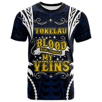 Tokelau T Shirt Blood Runs Through My Veins Style Flag Unisex Blue - Polynesian Pride