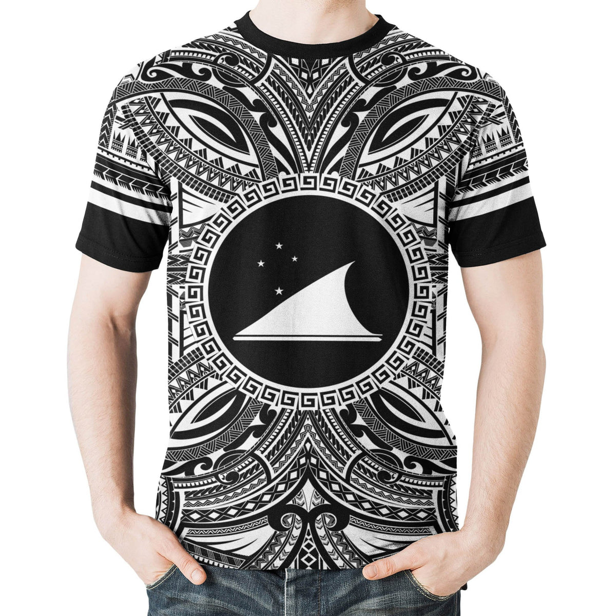 Tokelau T Shirt Tokelau Coat of Arms Polynesian White Black - Polynesian Pride