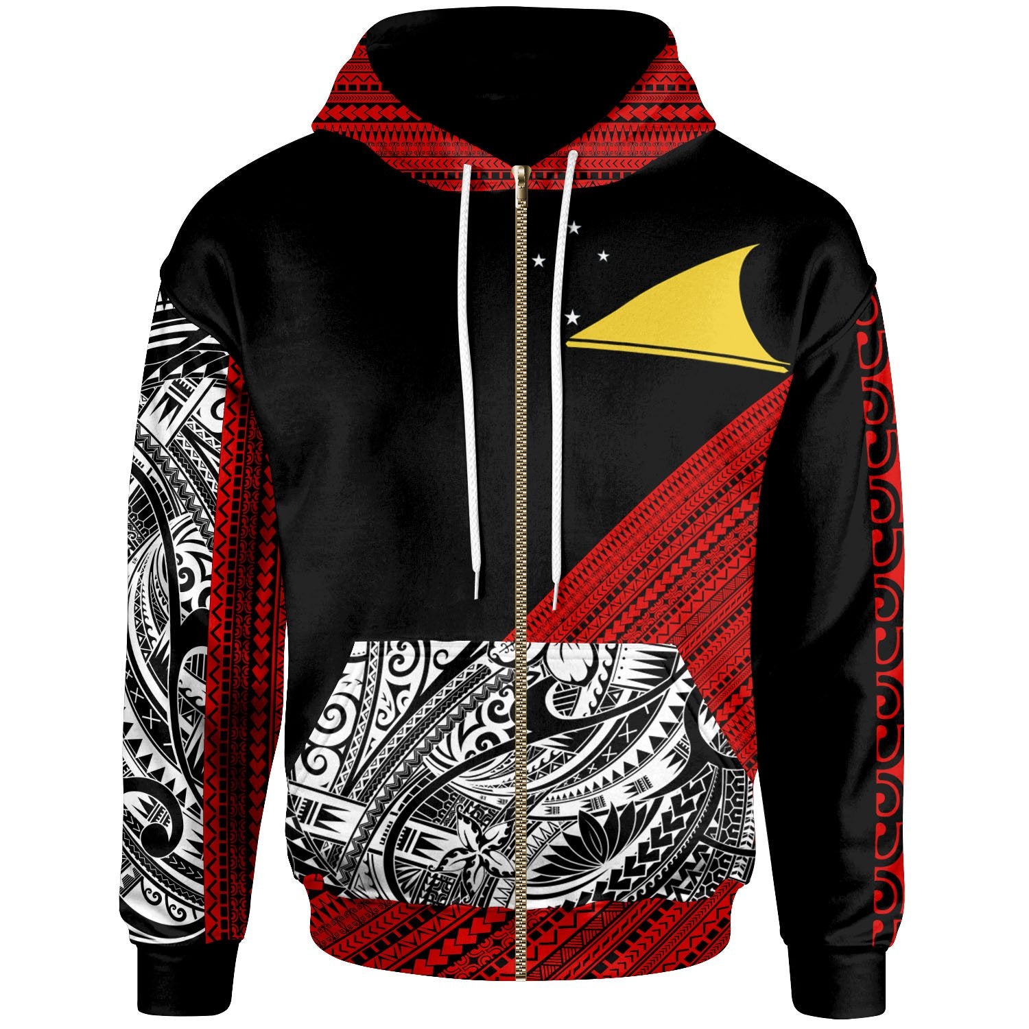 Tokelau Custom Zip Hoodie Polynesian Diagonal Pattern Red Unisex Red - Polynesian Pride