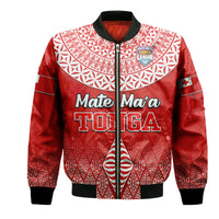 (Custom Personalised) Mate Ma'a Tonga Rugby Bomber Jacket Tongan Kupesi Ngatu Style LT9 Unisex Red - Polynesian Pride