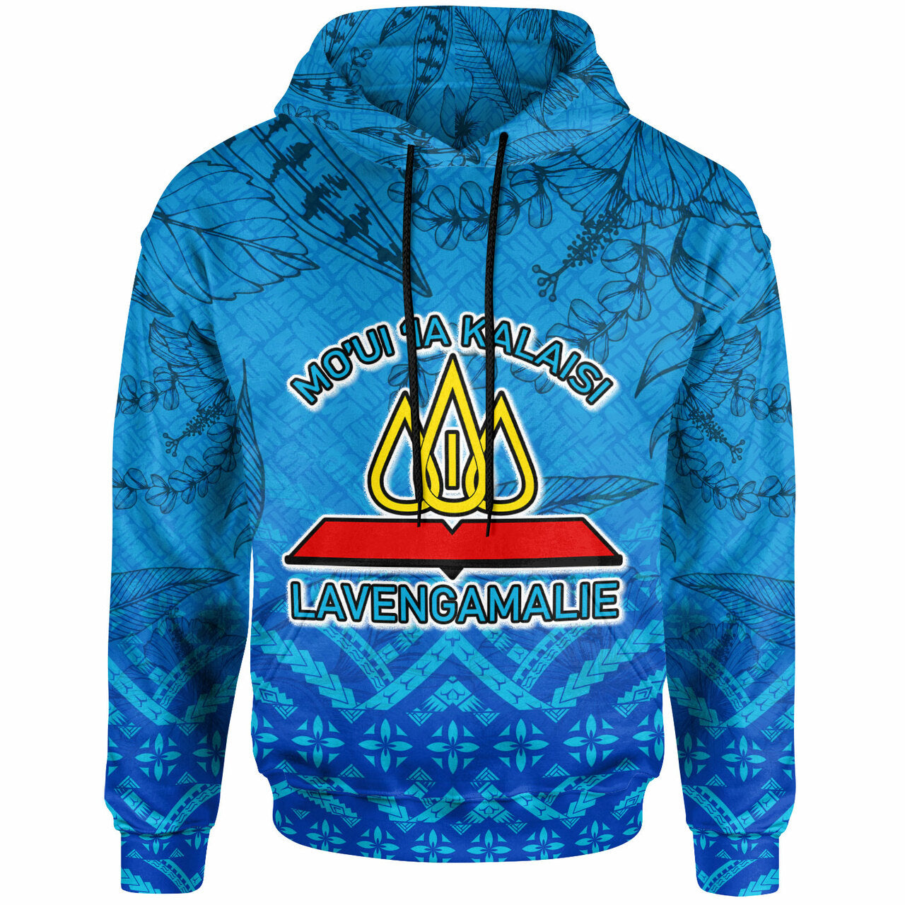 Tonga Custom Hoodie Lavengamalie College Logo With Tropical Flowers Hoodie LT10 Blue - Polynesian Pride