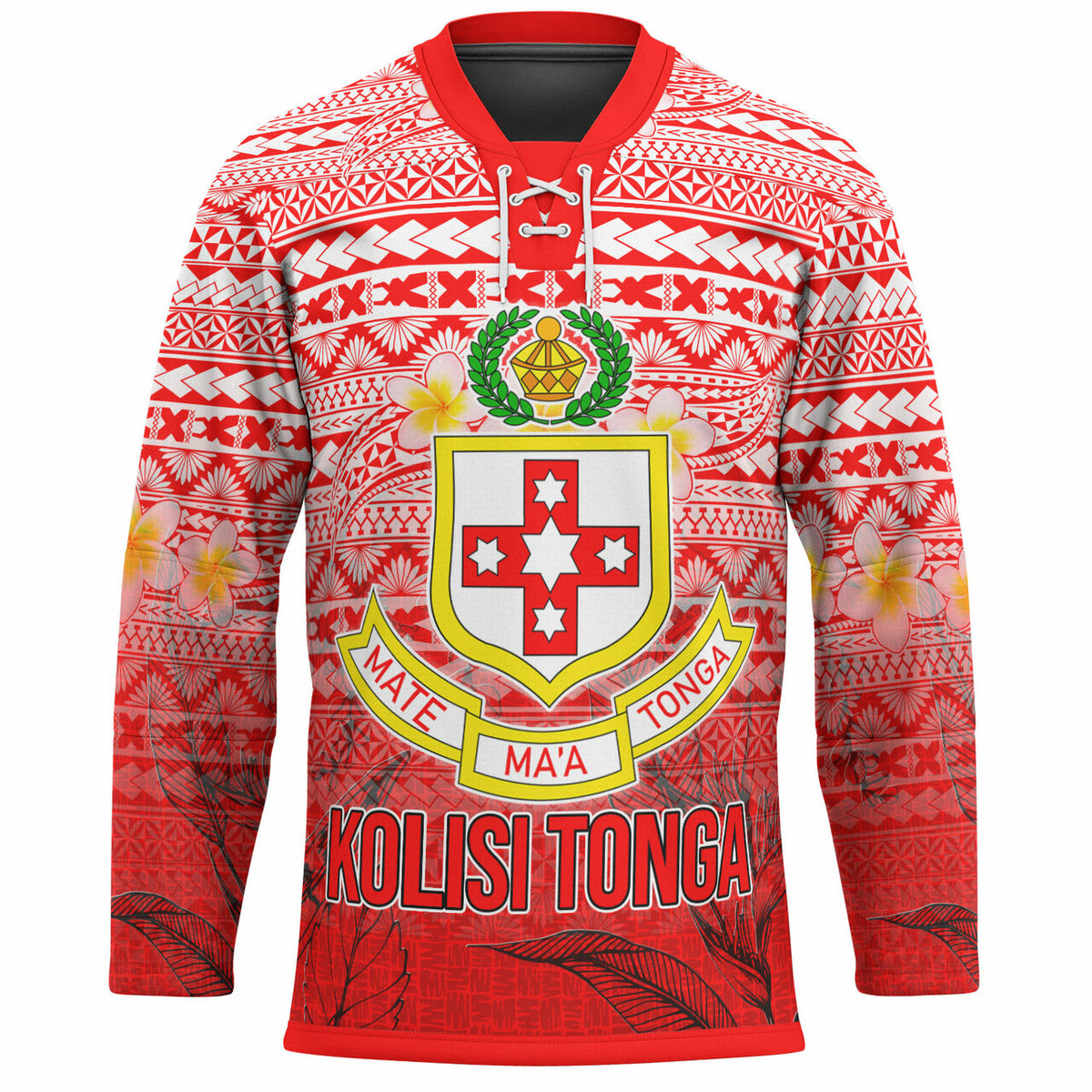 Tonga Custom Personalised Hockey Jersey - Kolisi Tonga With Tropical Flowers LT10 Unisex Red - Polynesian Pride