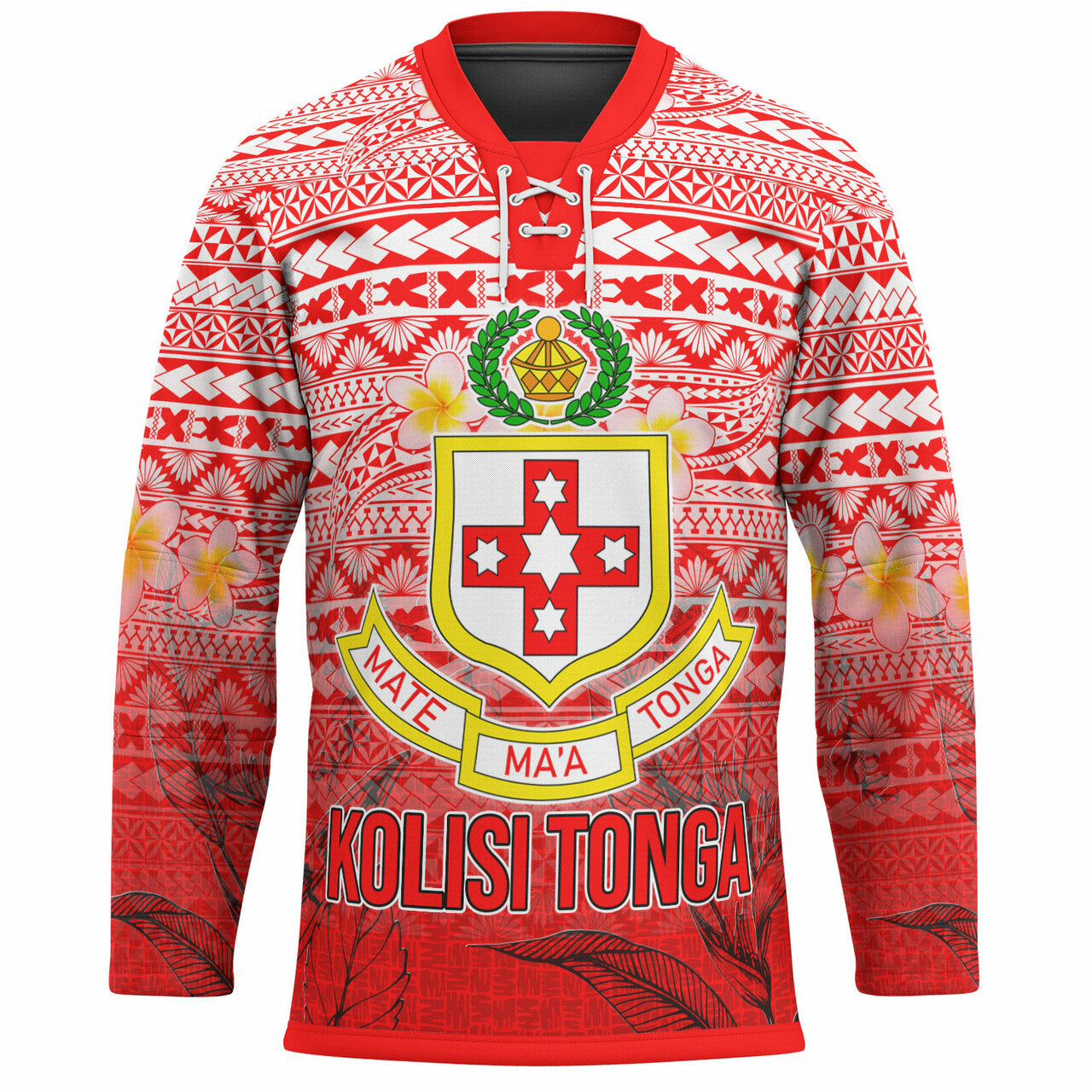 Tonga Custom Personalised Hockey Jersey - Kolisi Tonga With Tropical Flowers LT10 Unisex Red - Polynesian Pride