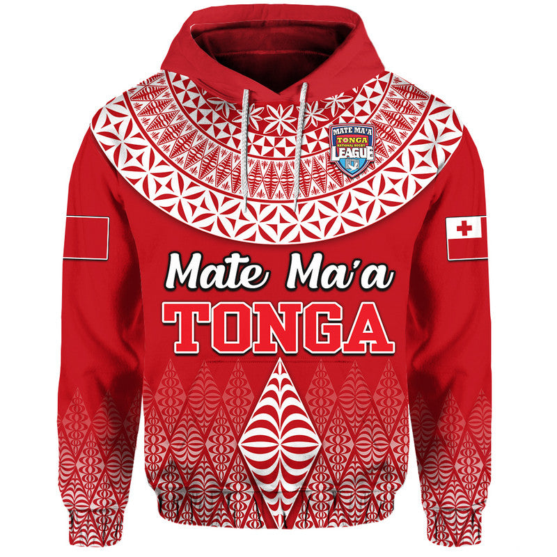 Mate Maa Tonga Rugby Hoodie Tongan Kupesi Ngatu Style LT9 Pullover Hoodie Red - Polynesian Pride