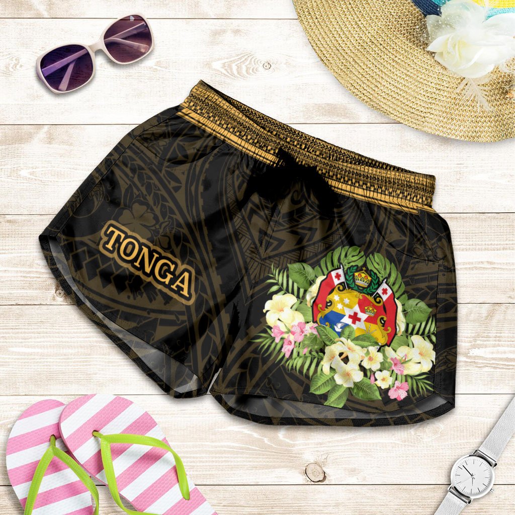 Tonga Women's Shorts - Polynesian Gold Patterns Collection Women Black - Polynesian Pride