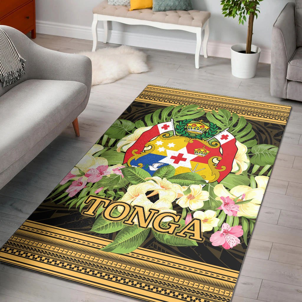 Tonga Area Rug - Polynesian Gold Patterns Collection Black - Polynesian Pride