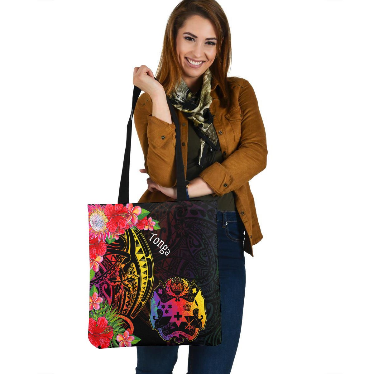 Tonga Tote Bag - Tropical Hippie Style Tote Bag One Size Black - Polynesian Pride