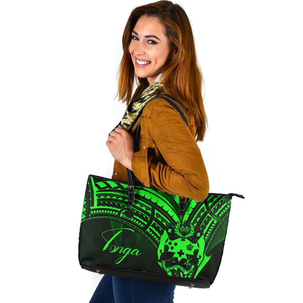 Tonga Leather Tote - Green Color Cross Style Black - Polynesian Pride