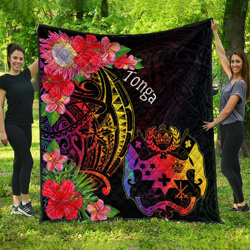 Tonga Premium Quilt - Tropical Hippie Style Black - Polynesian Pride