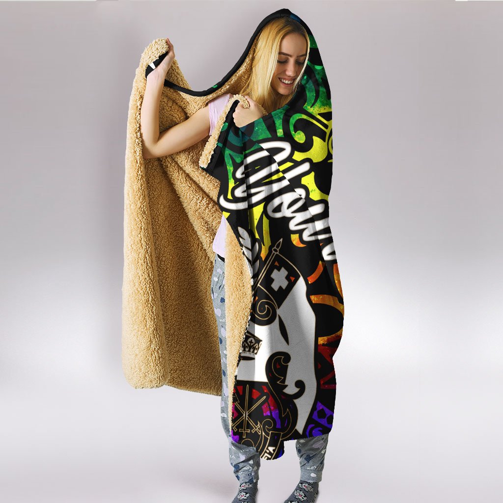 Tonga Custom Personalised Hooded Blanket - Rainbow Polynesian Pattern - Polynesian Pride